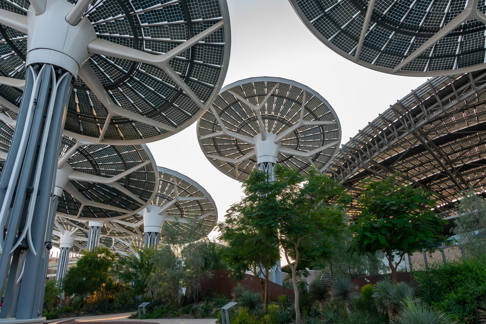 Innovative solar panel structures at Dubai's Sustainability Pavilion.