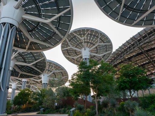 Innovative solar panel structures at Dubai's Sustainability Pavilion.